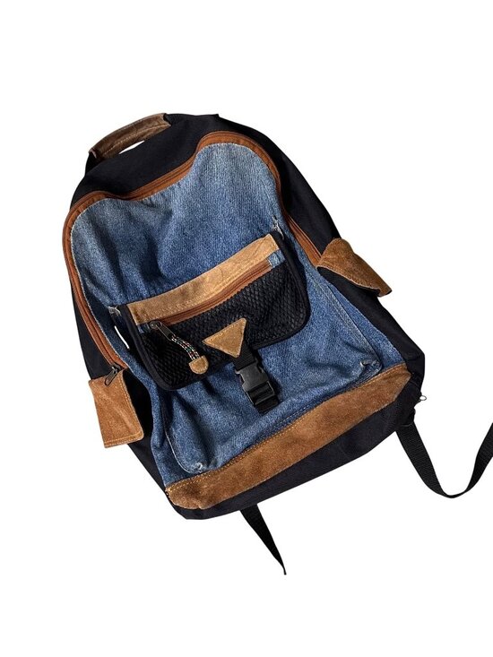 Arizona Jean Co. Other - Vintage Arizona Jean Backpack 1990s Denim Suede Taiwan Retro Blue Black Brown